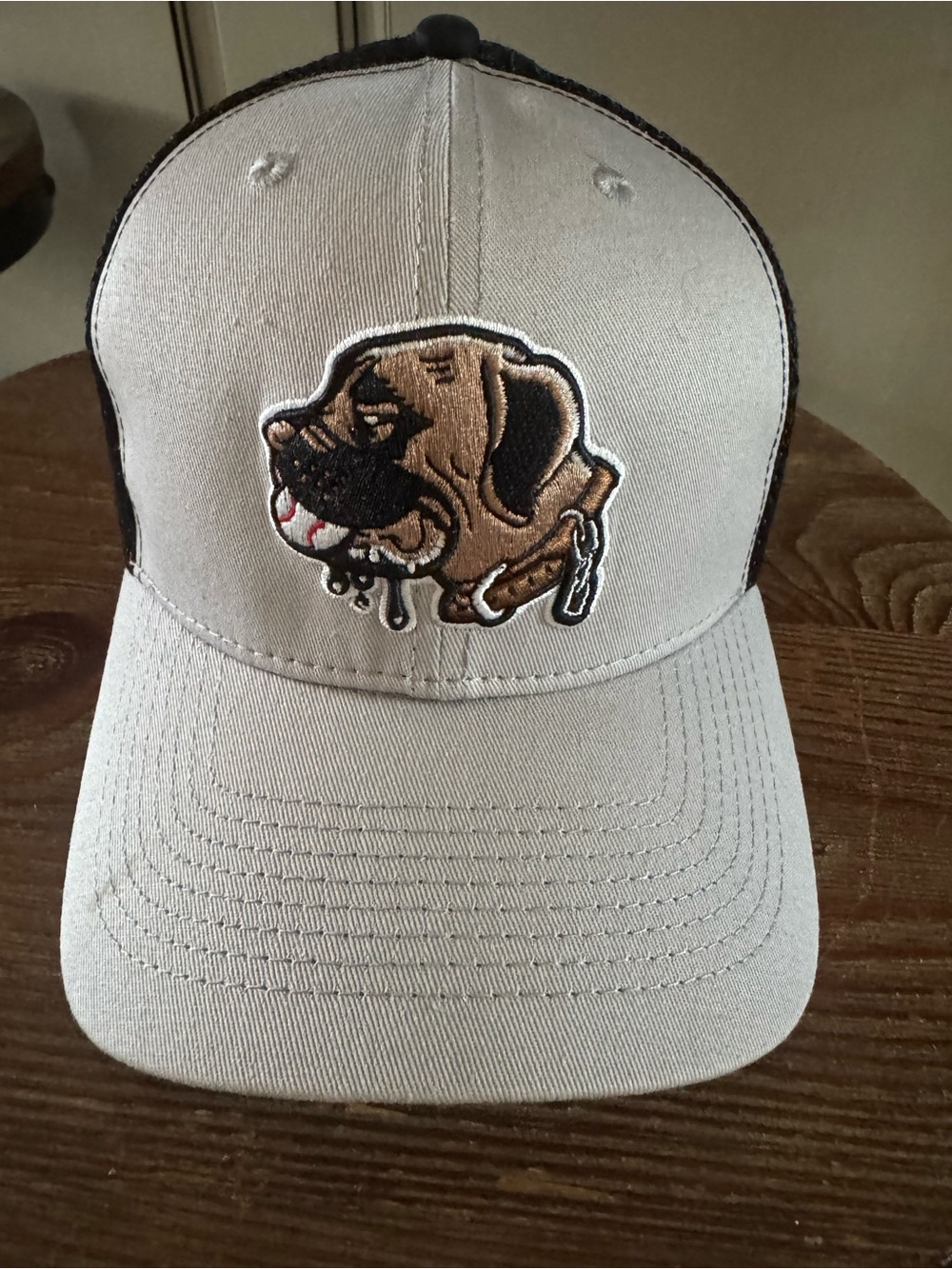 Baseballism Beast Mode Embroidered Baseball Cap - Cream with Brown Dog Graphic